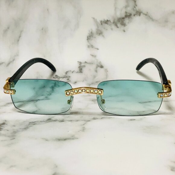 Men Women Sunglasses Square Green Lens Fashion Gold Frame Rapper Icedout Lentes - Picture 2 of 4